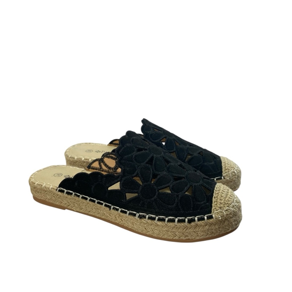 Spring Step Cutout Tilly Slide Espadrilles Mules Flats Womens 6 Black New Padded
